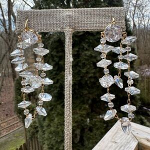Anthropologie Snowflake Cascading Gold Bead Prism Chandelier Drop Earrings